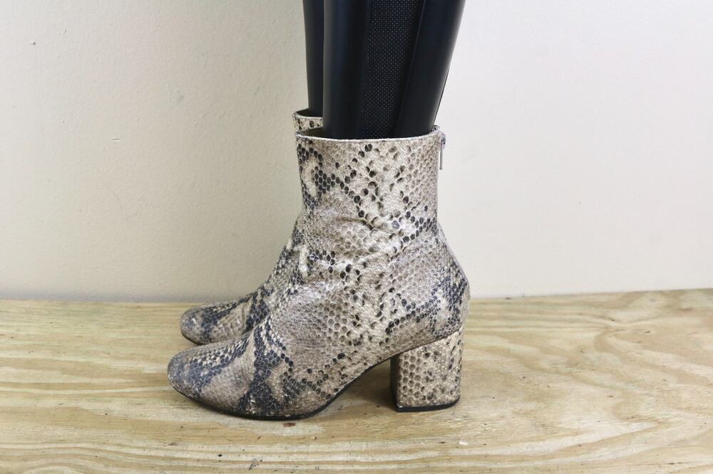 Free People Boots 6.5 Brown Snake Print Leather Cecile Ankle bootie Boho
